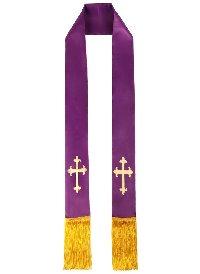 Brilucky Clergy Stole for Men Church Supplies,Choir Stole with Cross for Wedding Officiant Priest Robe Accessories,Baptism Catholic Church Priest Mass Stoles Accessories,Purple Cloth for Easter Cross - Image 1